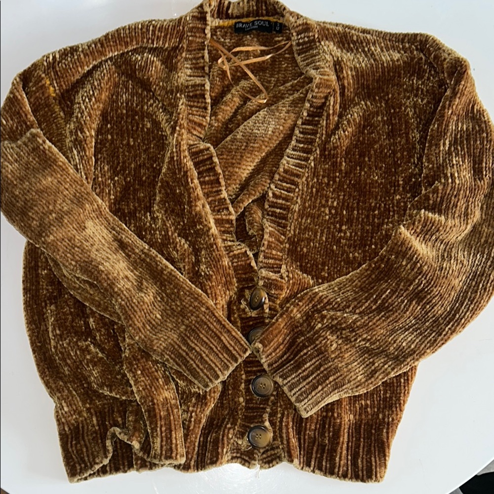 Mustard Velvet Button-Up Cardigan